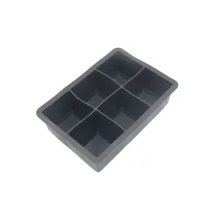 Silikon 6-Geld quadratische Eiswürfelschale Detailansicht, flexibles Material für einfache Entnahme.