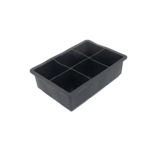 Schwarze 6-fach Silikon Eiswuerfelform fuer die Kueche, flexible quadratische Behaelter.