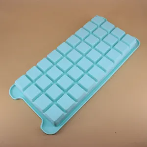 Silicone ice cube tray detail view, 36 grid square ice block mold for home kitchen use.