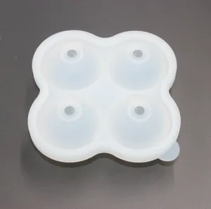 Silicone 4-cavity round ice ball mold maker for whiskey cocktails, flexible ice cube tray.