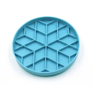 Blue silicone slow feeder bowl for cats and dogs, pet anti-choking design detail view.