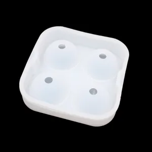 Silikon 4-Kavitäten runde Eiskugelform Detailansicht, flexible DIY Eiswürfelschale für Drinks.