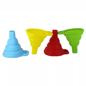 Silicone collapsible funnel set, multi color folding portable kitchen liquid funnels tool