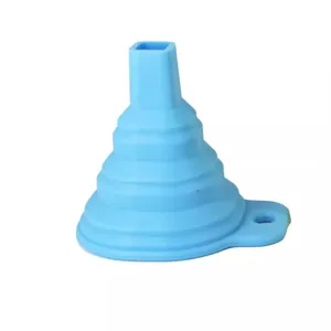 Portable collapsible silicone funnel for kitchen use, flexible telescopic funnel design blue