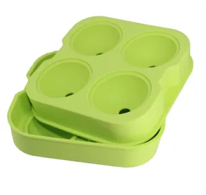 Stampo per ghiaccio sferico in silicone verde a 4 cavità, vaschetta flessibile per cocktail.