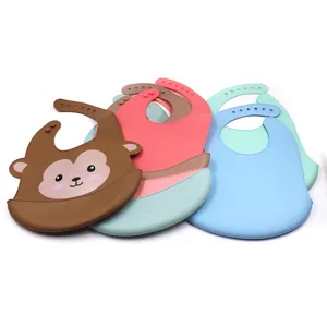 Silicone waterproof baby bibs soft toddler feeding pocket cute animal design kids