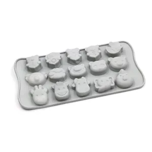 Molde de hielo de silicona gris con lindas formas de animales para comida de bebe y congelar.