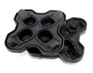 Molde de hielo de calavera de silicona 3D 4 cavidades flexible negro para whisky fiesta