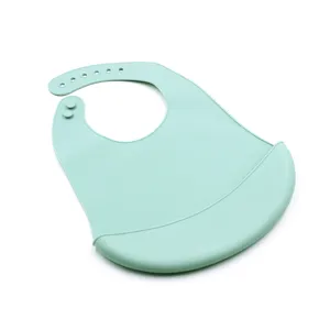 Silicone baby bib waterproof crumb catcher mint green soft infant feeding detail view