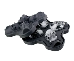 Molde de hielo de calavera 3D bandeja de silicona de 4 cavidades para whisky y cocteles.