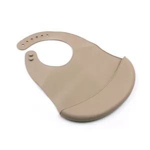 Silicone baby bib waterproof infant feeding bib soft toddler food catcher pocket khaki