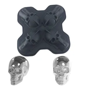 Molde de hielo de silicona calavera 3D 4 cavidades flexible fiesta de Halloween bar herramienta