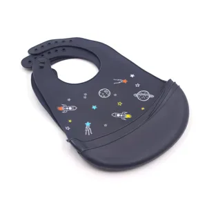 Waterproof silicone baby bibs with large pocket, soft waterproof toddler feeding bibs for kids.