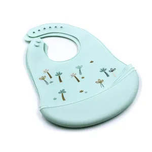 Waterproof silicone baby bib with crumb catcher pocket soft infant feeding toddler apron food.