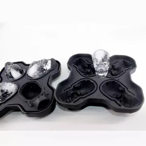 Molde De Hielo Con Forma De Calavera 3D Silicona 4 Cavidades Negro Cocina Bar Utensilios