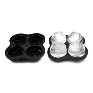 Silicone Rose Ice Cube Mold 4 Cavity Black Ice Tray Maker for Cocktail Whiskey Drinks