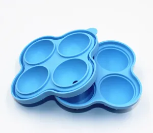 4-cavity blue silicone ice cube tray mold, flexible and easy release kitchen tool.