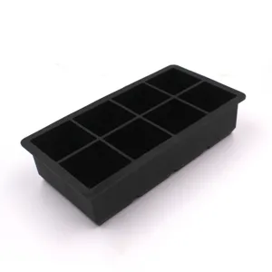 Black silicone ice cube tray detail, 8-cavity square mold for whiskey and cocktails.