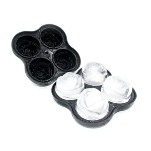 Silicone rose ice cube tray detail view, 4-cavity flexible mold for cocktails and whiskey drinks.