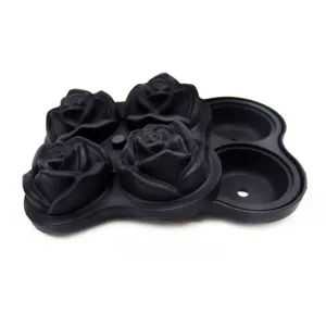 Detailed view of the black silicone rose ice mold, flexible tray for craft cocktail ice.