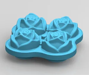 4-cavity silicone rose ice cube mold detail showing the intricate flower shape for cocktails.