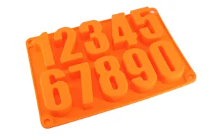 Oranje siliconen cijfermal 0-9 voor bakken, taartdecoratie en DIY hars handwerk.