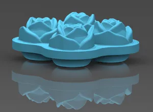 Detailed view of the blue 4-cavity rose silicone ice cube mold showing mold texture.