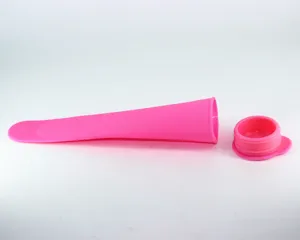 Pink silicone ice pop mold with lid, flexible ice cream maker tool for homemade frozen treats.