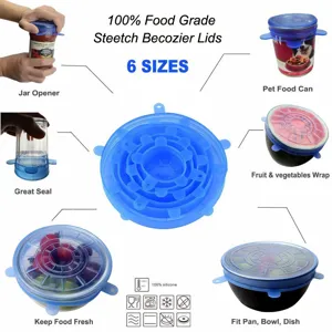 Universal silicone stretch lids set, 6 sizes food cover for bowls, jars, and fresh keeping.