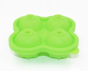 Green 4-cavity silicone ice cube mold detail view, flexible kitchen freezing tool display