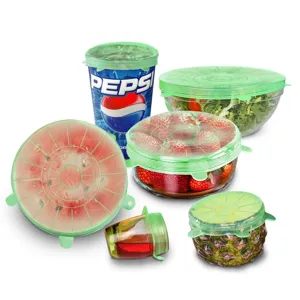 Universal silicone stretch lids set for food storage, bowls, pots, and fresh fruit covers.