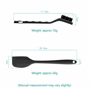 Juego de espátula de silicona negra y cepillo de limpieza con detalles de medición