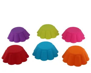 Silicone muffin cups and baking molds set, colorful mini cake cups for kitchen baking details.