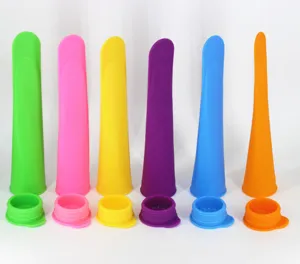 Boutique colorful silicone popsicle molds with lids, reusable ice cream tube maker sets.