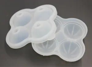 Detailed close-up view of the 4-cavity translucent silicone ice ball mold design.