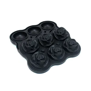 Silicone 6-cavity rose ice cube mold detail close-up showing fine rose and sphere patterns.