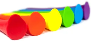 Colorful silicone ice pop mold close up detail showing flexible bright rainbow ice cream tube design