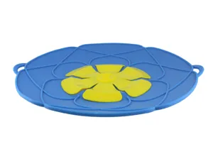 26cm Silikon Ueberlaufschutz Deckel Hitzebestaendig Topfdeckel Kuechenhelfer Blau Gelb