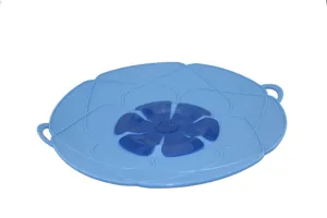 Couvercle anti-debordement en silicone bleu resistant a la chaleur pour la cuisine.