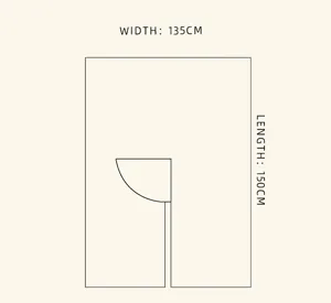 Schematische Darstellung für Kapuzenumhang mit Maßen von 135 cm Breite und 150 cm Länge