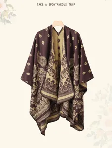 Vintage Jacquard-Strickponcho-Cape mit Paisley-Blumenmuster für Damen