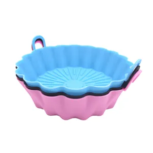 Silicone air fryer pot detail view, non-stick baking liner basket, heat-resistant kitchen tool