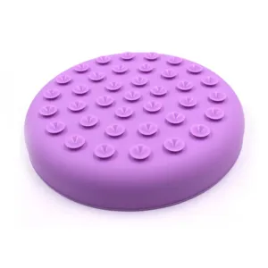 Purple silicone pet slow feeder licking pad for cats and dogs, non-slip design, durable pet bowl.
