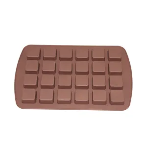 Detailed top view of a 24-cavity brown square silicone mold for baking and ice