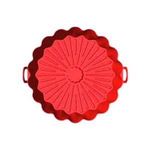 Red silicone air fryer pot with handles round non-stick baking liner accessory basket