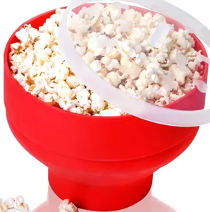 Tazones de palomitas de silicona plegable roja con tapa, detalle de fabricante microondas
