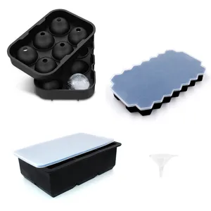 Set de moldes de hielo de silicona con esfera, cubitera de panal y caja de almacenamiento.