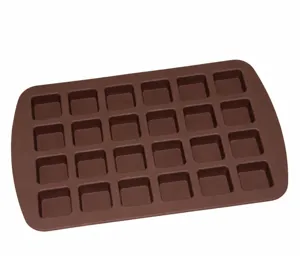 Silicone square baking mold for chocolate mousse, flexible kitchen tool detail view.