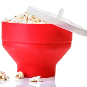Bol de Palomitas de Silicona Plegable Apto Para Microondas Cubo de Palomitas Con Tapa Resistente Al Calor Herramienta de Cocina Para el Hogar