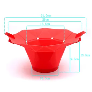 Bol de palomitas octogonal de silicona para microondas y horno, recipiente rojo plegable.